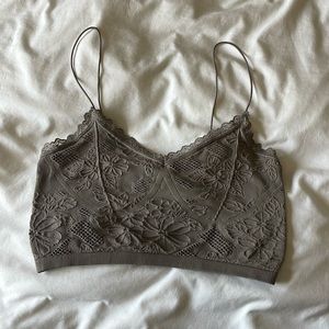 small women’s tan cropped mesh tank top